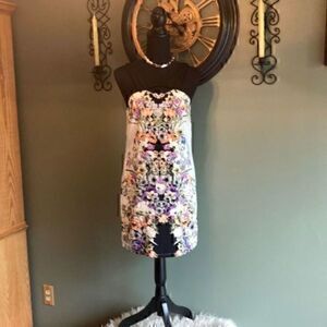 Moonlight Floral Strapless Mini Dress Sweetheart Neck Size S